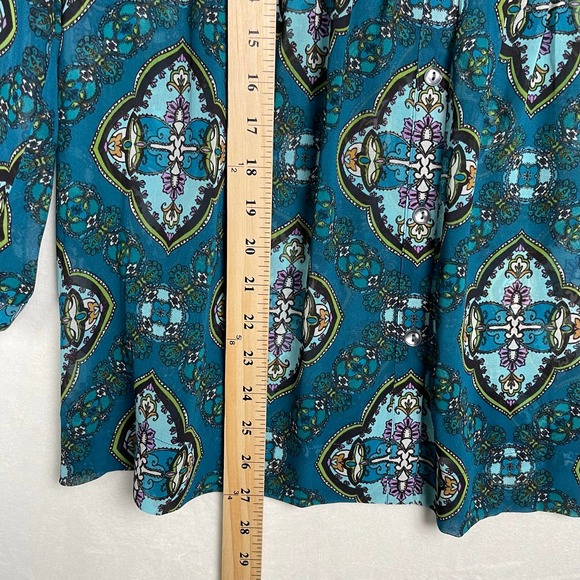 NWT Charter Club Teal V-Neck Button Up Tuxedo Pleated Blouse Tunic Large Petite - Picture 15 of 16